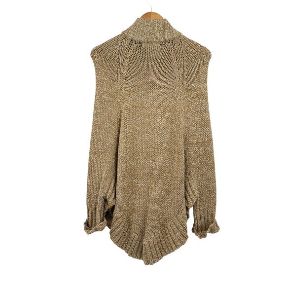MICHAEL Michael Kors Tan White Chunky Knit Toggle Zipper Poncho Cardigan Sweater - Picture 11 of 13